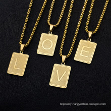 Shangjie OEM 26 letters initial letter necklace stylish rectangle pendant necklace gold plated stainless steel necklace